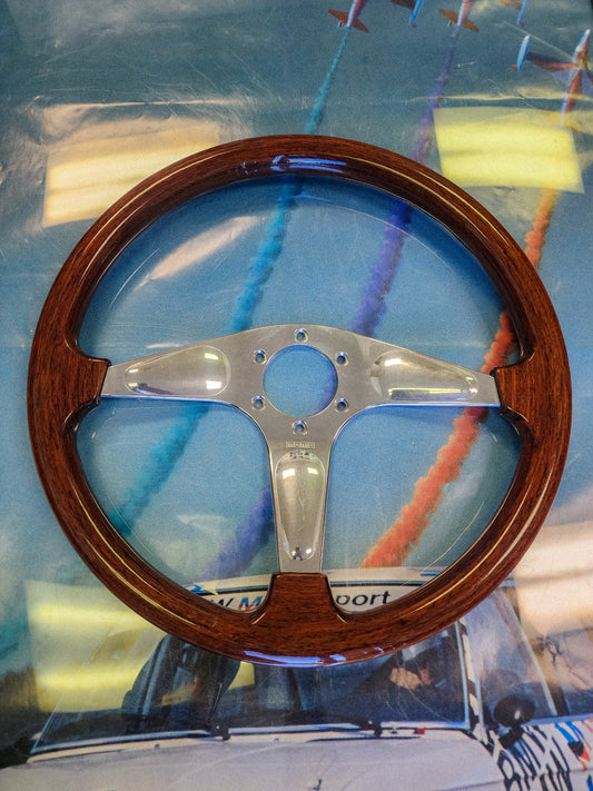 Momo 3 spoke dark wood with polished center steering wheel 370mm